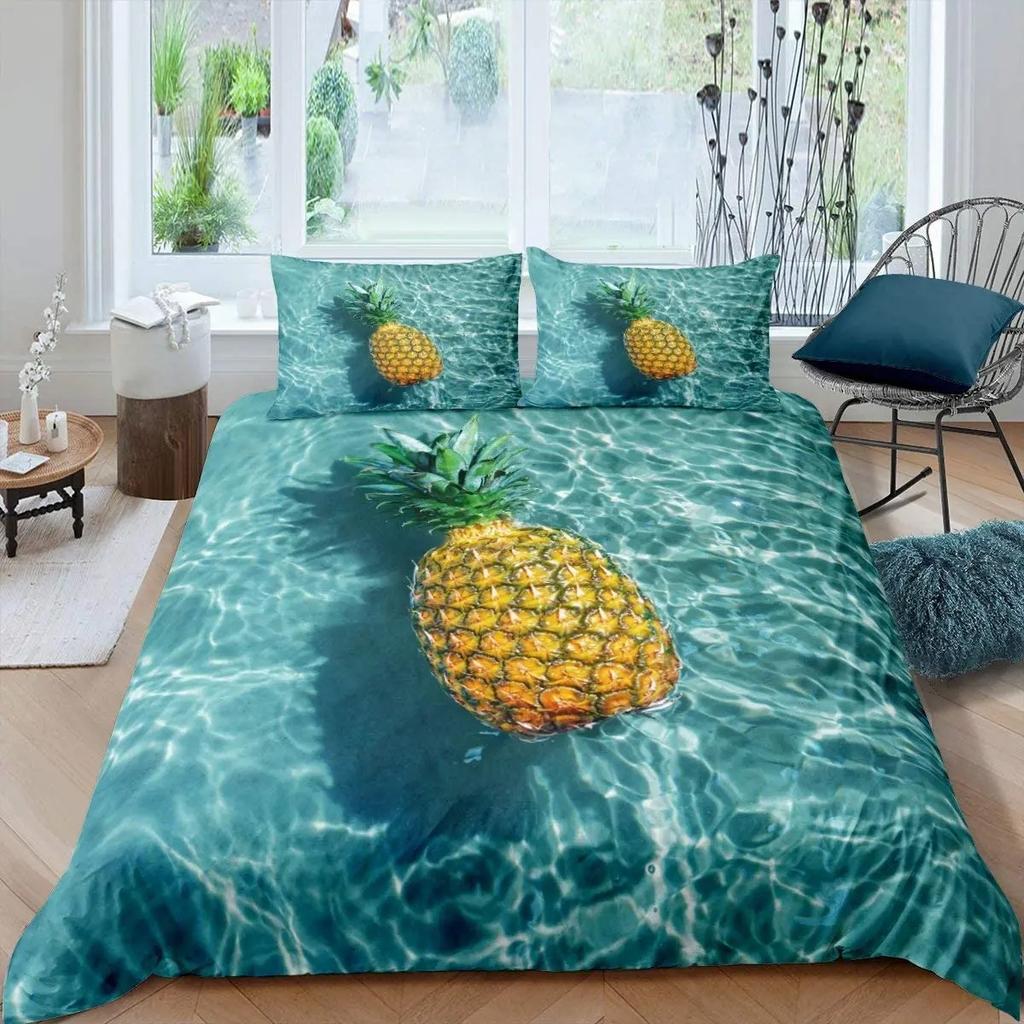 Pineapple Duvet Cover Set Yellow Fruit Pattern King Queen Size For Kids Boys Girls Polyester Comforter Cover With Pillowcase