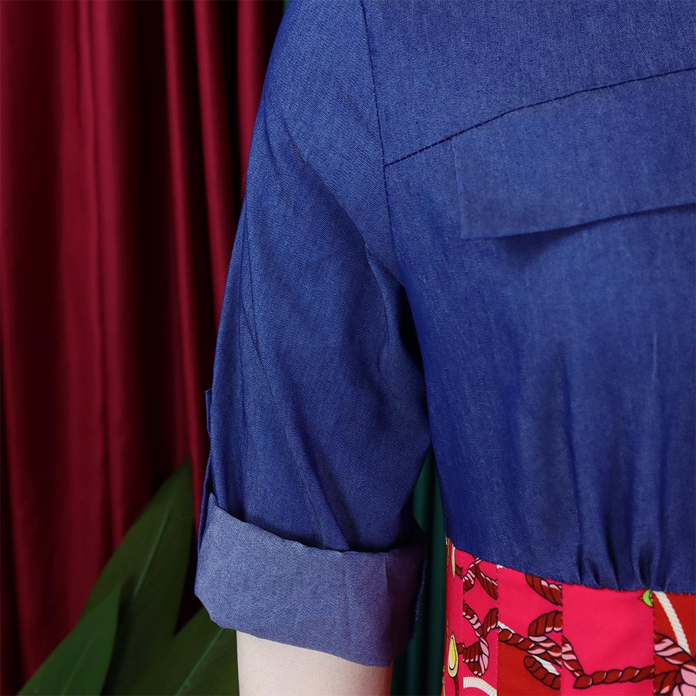 Женская повседневная длинная юбка большого размера с принтом пэчворк из денима - Платье с широким подолом