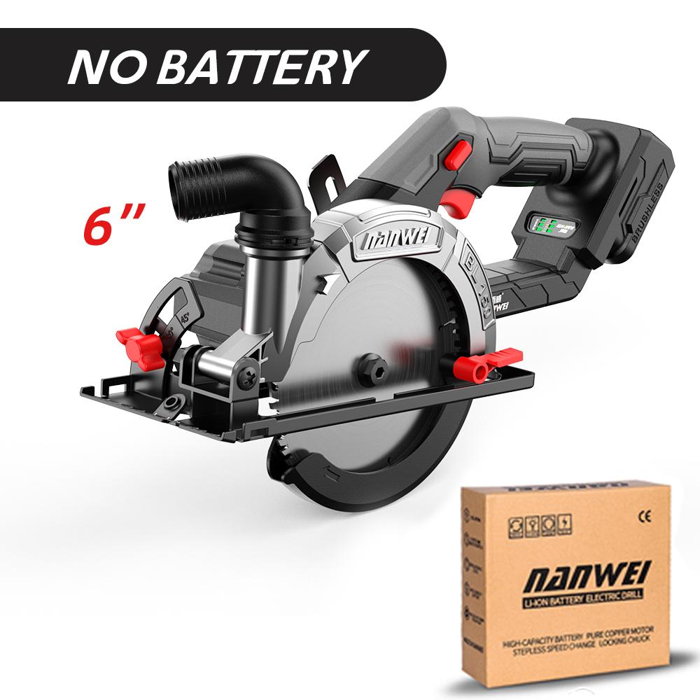 NANWEI Электрическая дисковая пила 6", бесщеточная, 21 В, регулируемый угол, 6800 об/мин
