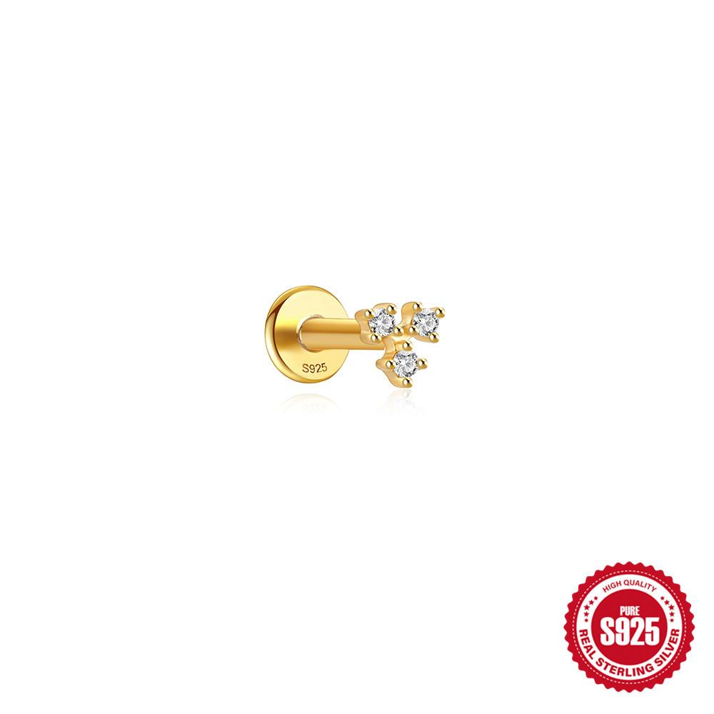 Серьги-пусеты из стерлингового серебра S925, Ins-ветер, геометрия, драгоценный камень, модный пирсинг, внутренняя резьба, плоское дно, 16G, для козелка уха