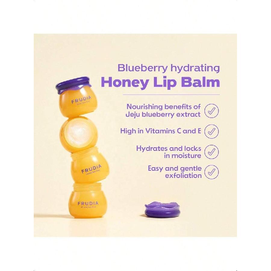 FRUDIA Blueberry Honey Lip Balm 10ml/Exfoliating & Moisturizing Dewy Korean Lip Balm For Dry Lips Made With Jeju Blueberry