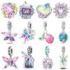 New 100% 925 Sterling Silver Flowers Gem Butterfly Charms Beads Fit 925 Original Bracelet DIY Warm Birthday Jewelry Gift