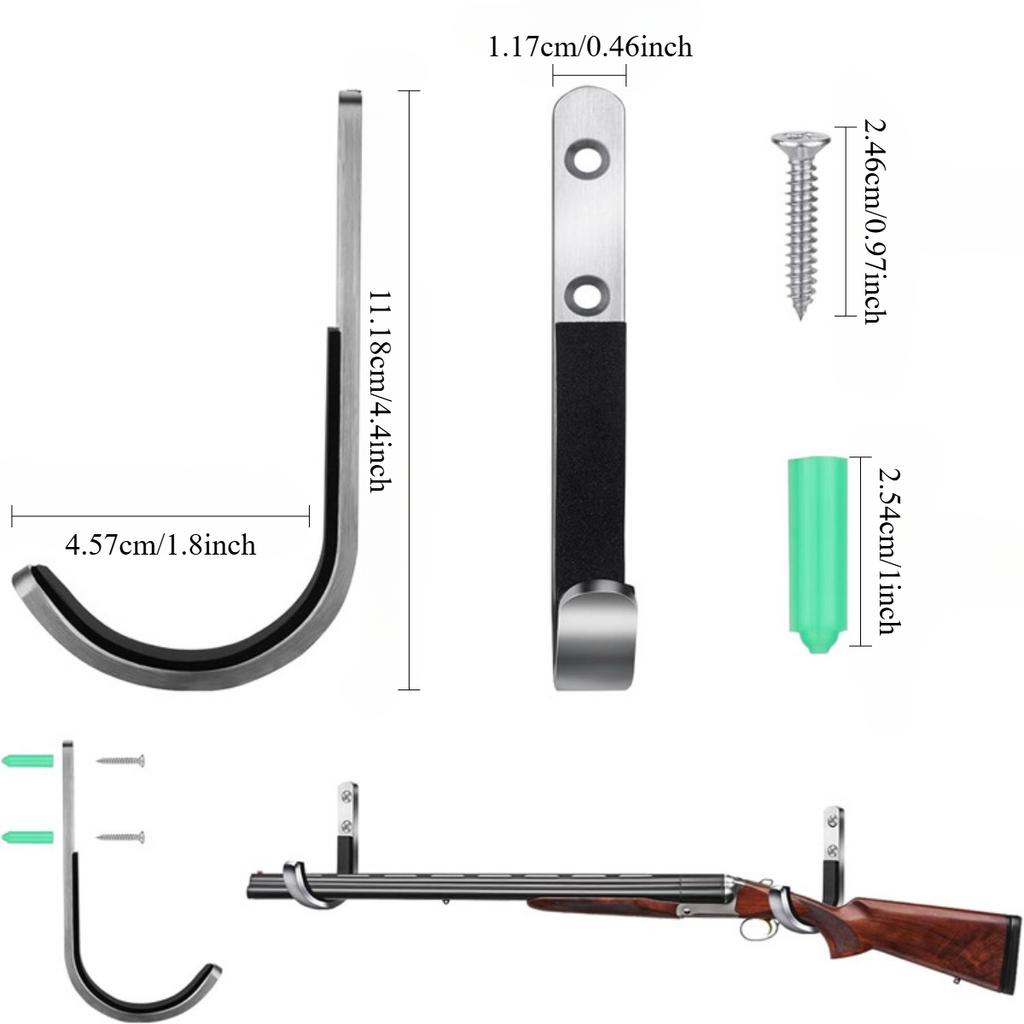 Stainless Ladder Hooks Wall Mount 4 Pack Metal Key Hooks Soft Felt Lining for Gun Rack Shotgun Wall Mount Storage Stainless Steel Gun Hanger