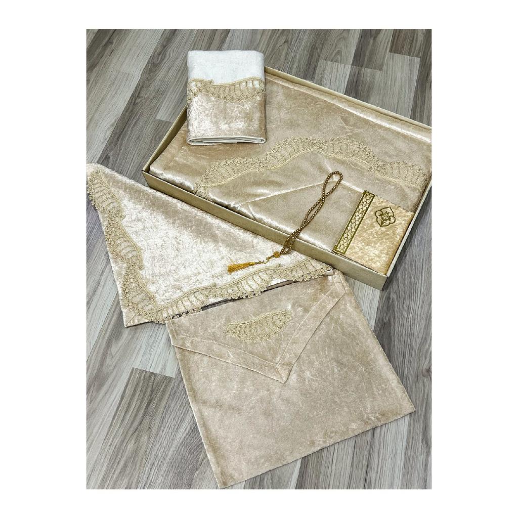 6 Piece Velvet French Laced Dowry Box Boxed Prayer Rug Set Bride Groom Set