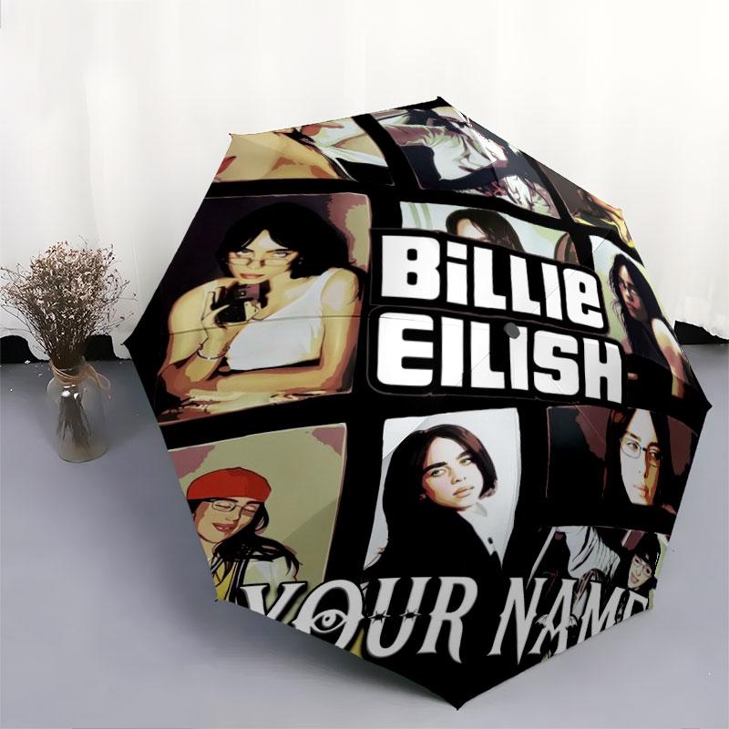 1 шт. Автоматический складной зонт - Узор с индивидуальным именем Billie Eilish, Портативная и складная конструкция с 8 спицами, Рождественские и Дни рождения Подарки
