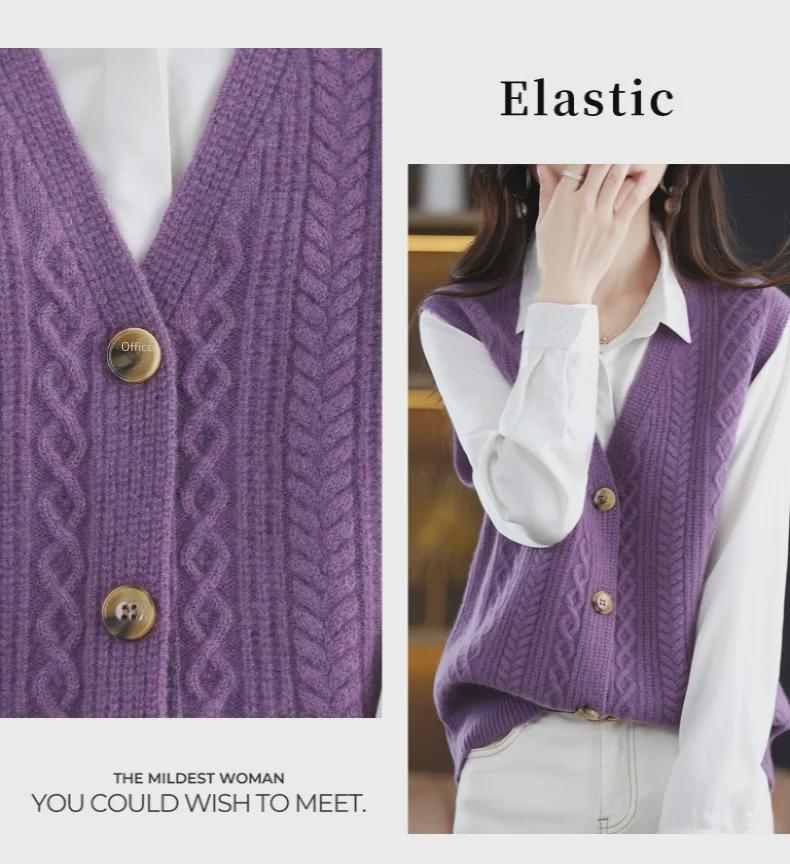 Весна/Осень 2024 Женский кардиган с V-образным вырезом, перекрученный трикотажный жилет, свитер, жилет