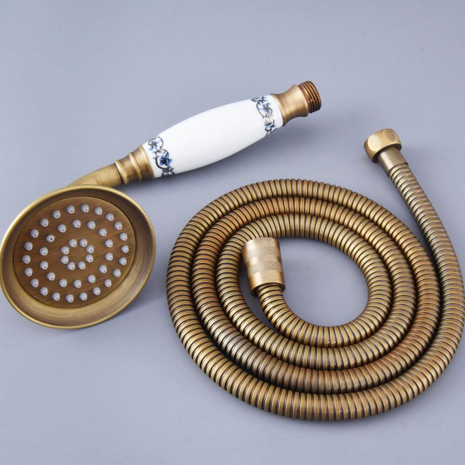 Антикварная латунная керамика Телефон Ручная насадка для душа и шланг 1,5 м Экономия воды Ручной распылитель Душевой набор Nhh116