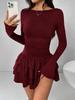 Платья темпераментные женские мини простые элегантные французские bodycon узкие плиссированные модные с длинным рукавом для работы сексуальные