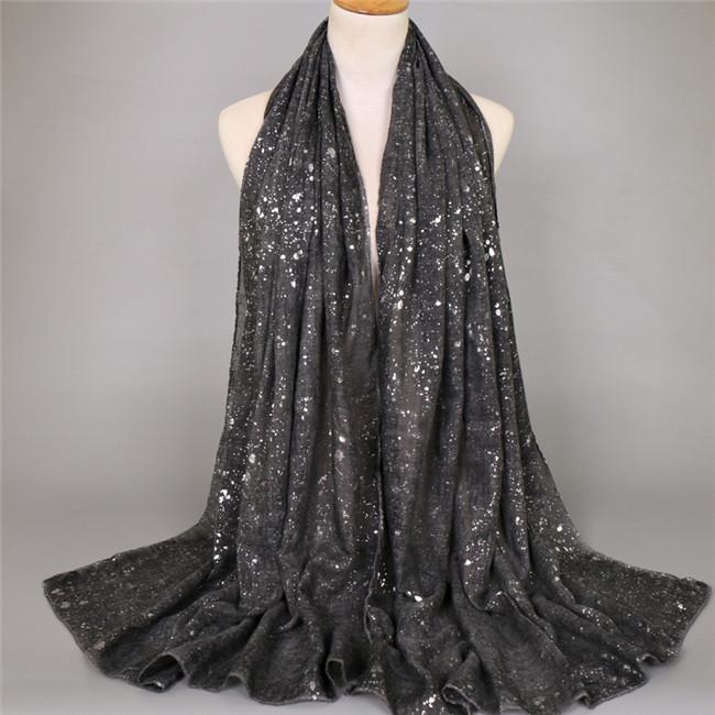 Big Size Plain Glitter Shiny Dot Viscose Shawl Solid Color Silver Muffler Wrap Headband Muslim Hijab Snood Echarpe Foulard Femme