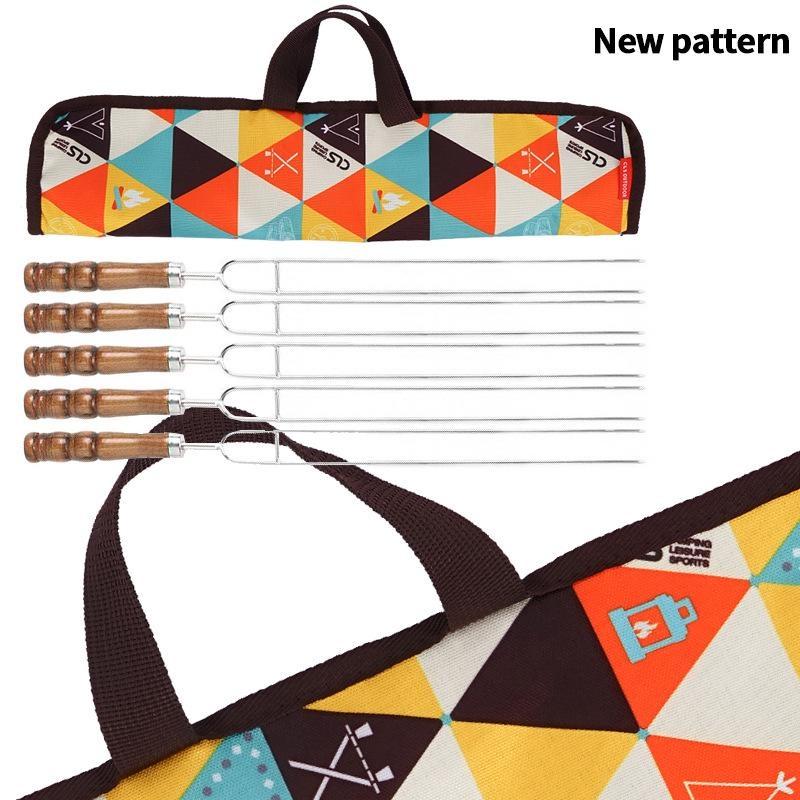 5 шт. вилка для барбекю на открытом воздухе с деревянной ручкой из нержавеющей стали, U-образная игла, вилка для пикника, длинные шампуры для гриля