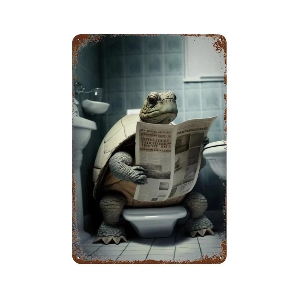 Забавная ванная комната, юмористический декор в виде животных, медведь, собака, тигр, сидящий на унитазе, читающий плакат, художественная металлическая жестяная вывеска, табличка для туалета, дома