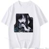Женская одежда Двусторонний стиль Печатная футболка Ado T-shirt ADO Синяя Роза Графические футболки Streetwear Хлопковые топы с круглым вырезом