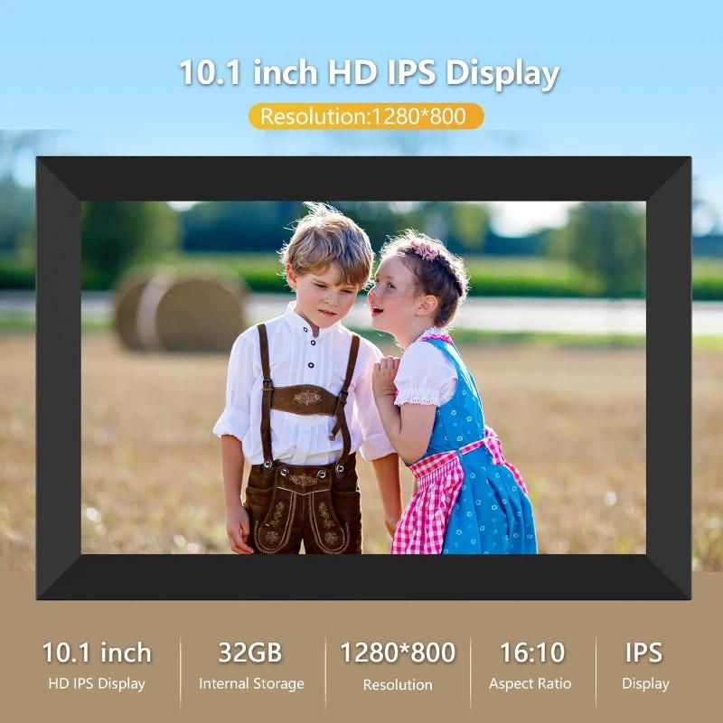 Digital Photo Frame WiFi 32GB 10.1 Inch 1280x800 IPS Touch Screen Digital Picture Frame Easy Setup Share Photo or Video Via Frameo APP