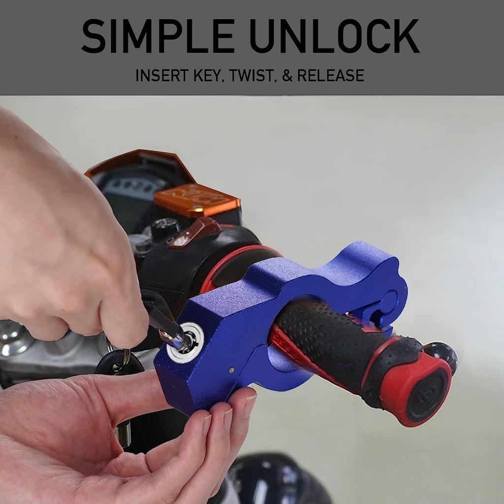Blue Heavy Duty Motorcycle Brake Lock - Anti Theft Handlebar Lock for Dirt Bike, Moped, Scooter, ATV Accessories