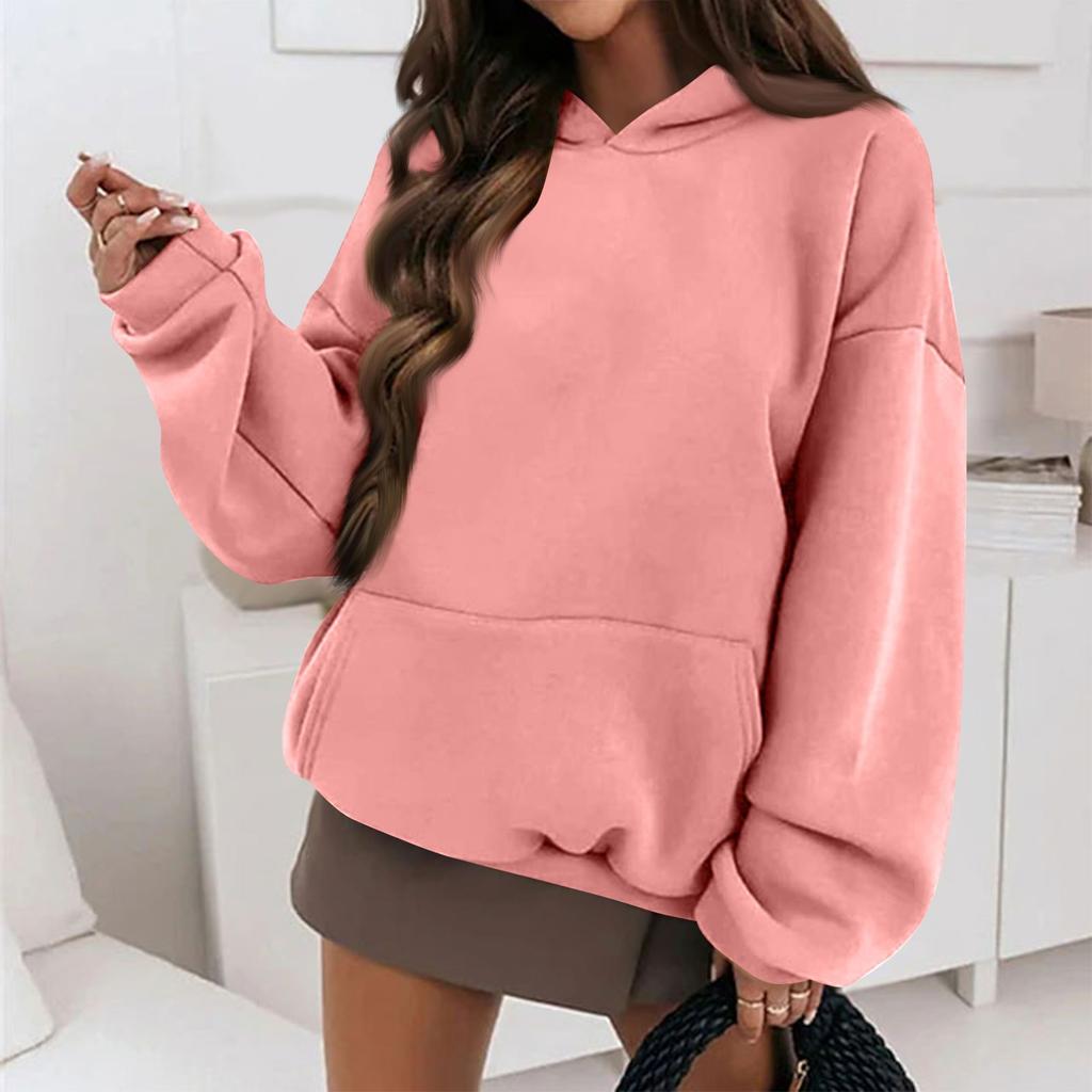 Women's Autumn And Winter Solid Color Pullover Hooded Sweatshirt Fleece Plus Size Long Sleeve Short Fashion Sweatshirt