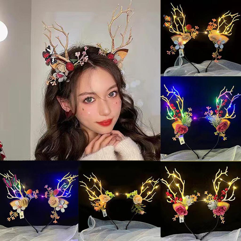 Merry Christmas Decorations Party Props Reindeer Antler Hairhoop Christmas Floral Tiaras Headband Festival Party Supply