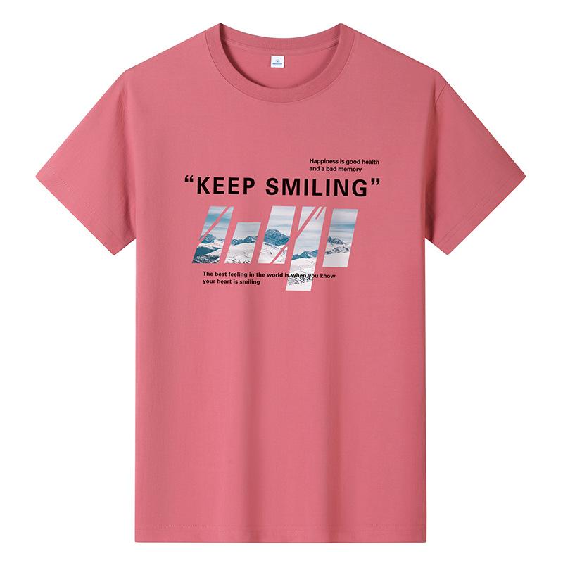 Мужская модная футболка с короткими рукавами Keep Smiling, повседневная футболка из чистого хлопка, M-6XL