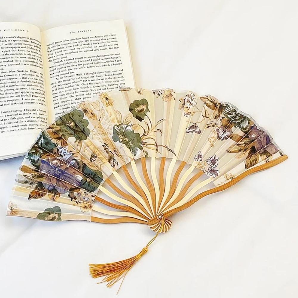 Elegant Tassel Folding Fan Classical Hand Fold Fan Irregular Fracture Fan Silk Folding Fan  Female