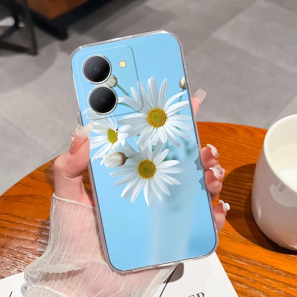 For Vivo Y77e Y90 Y91C Y9s Y83 Y97 Y51 Z5X Z6 Z1 Pro Case Cover Fashion Daisy Transparent Soft Silicone Camera Protection Phone Bags For Vivo Bumper