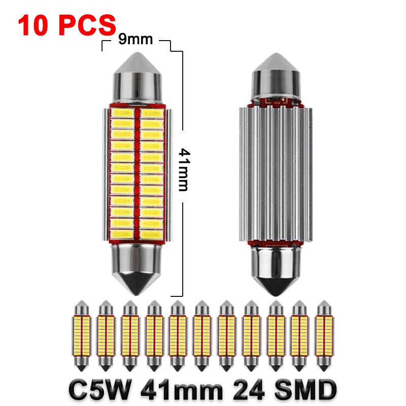 10 PCS C5W Festoon 31mm 36mm 39mm 41mm LED Bulb CANBUS 12V 7000K White Car Interior Dome Reading Lights License Plate Trunk Lamp