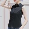 Women's White Sleeveless Slim Fit Korean-Style Blouse - Professional Summer Cotton Top