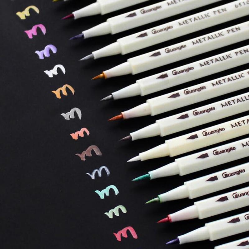 15 цветов, металлический маркер, художественный маркер, мягкая кисть-ручка