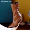 Pointed Toe Women Ankle Boots High Heels Stilettos Leather Shoes Woman 2025 Trend Winter Fashion Cozy Walking Snow Botas Female