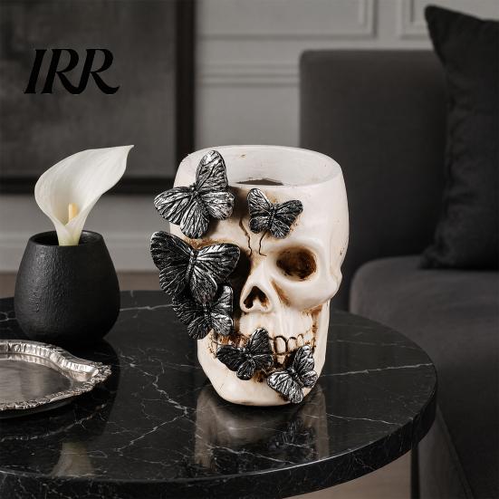Skull Stationery Holder Gothic Pen Holder, Spooky Butterfly Makeup Brush Festive Organizer Organizer, Halloween Desktop Pencil Cup for Home