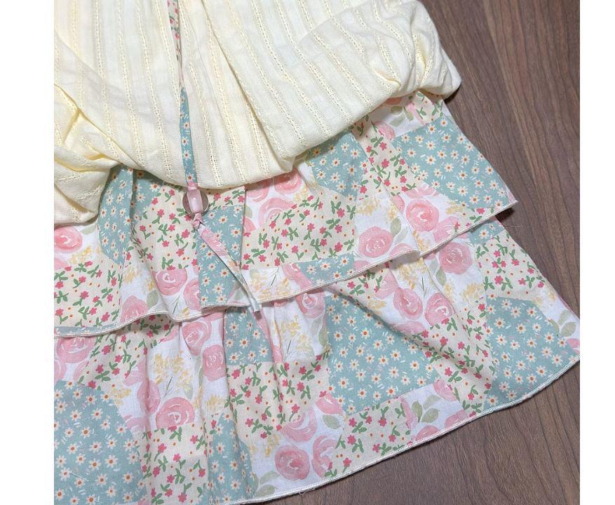 Платье-тюльпан в островном стиле с розово-зеленой цветочной лоскутной отделкой, присборенными бретелями, свободного кроя - Женская модель 2025 года