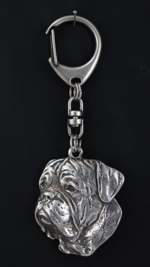 Dogue de Bordeaux, French Mastiff - Silver-plated key ring with a dog in a gift box, handbag decoration, backpack pendant by Art-Dog brand