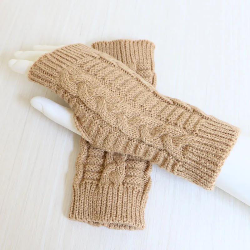 Winter Warm Knitted Fingerless Gloves Couple Half-Finger Twisted Cable Pattern Unisex Hand Warmer Mitts