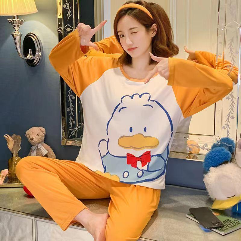 Soft and Comfy Sleepwear Women Printing Long Sleeve Top Loose Pants Sleeping Suits