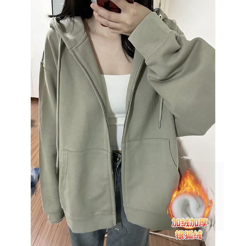 Womens Oversized Hooded Sweatshirt Lightweight Casual Korean Style Fall Pullover With Zipper
