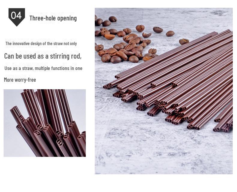 Разлагаемая трубочка для помешивания кофе из PLA, с тремя отверстиями, одноразовая для горячих напитков и чая с молоком