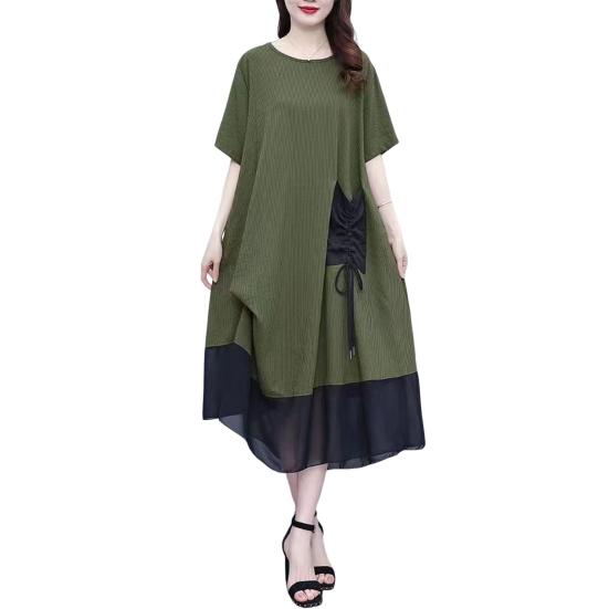 Women's Summer Short Sleeve Midi Dress with Pocket Casual Crew Neck Mesh T-shirt