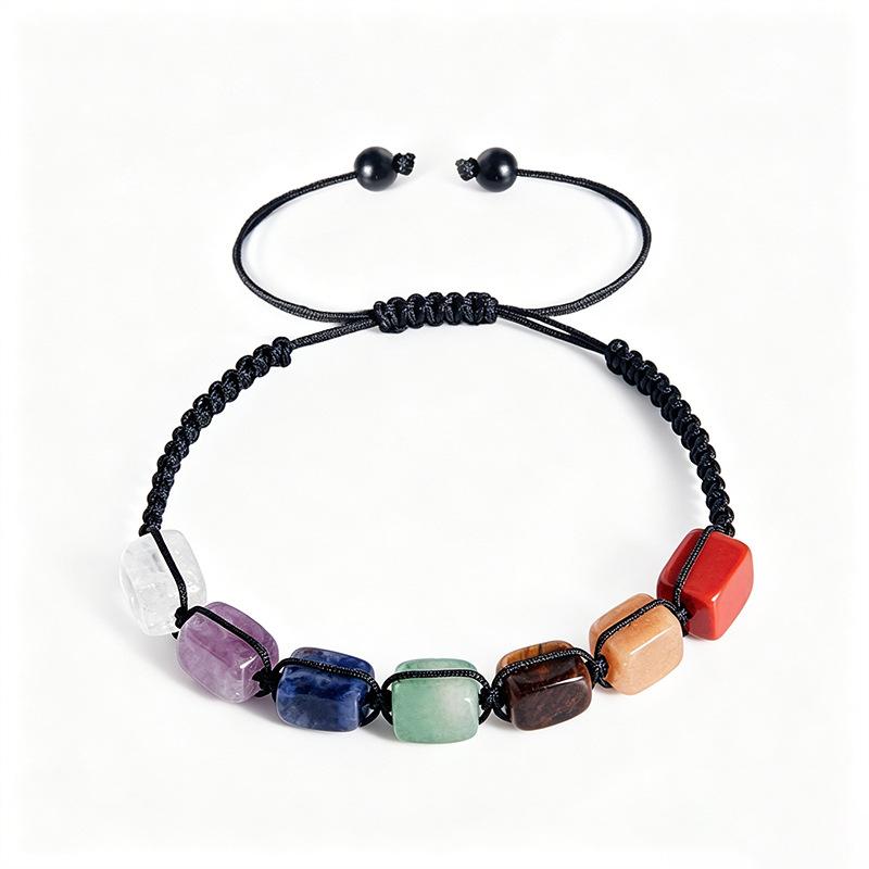 Colorful Natural Stone Bracelet, Adjustable Hand-woven Natural Stone Beads, Woven Bracelet