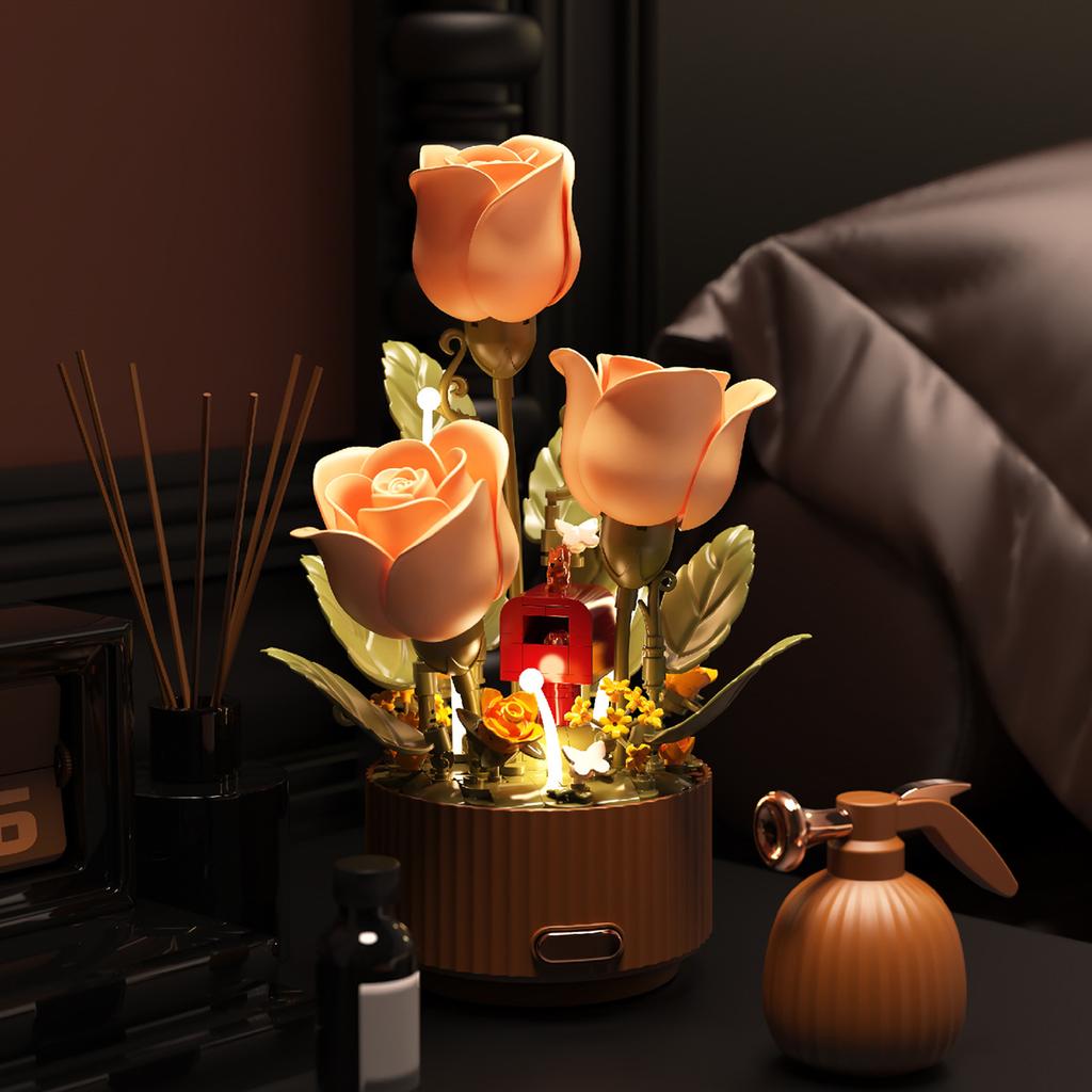 Динамический букет из строительных блоков Атмосферный светильник Ароматерапия Ночник Модель для сборки Засушенные цветы Подарок на День святого Валентина