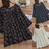 Womens Casual Plus Size Loose Linen Sleeve Print Button Tanic Shirt Blouse