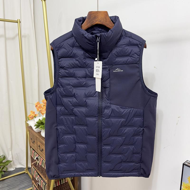 Мужской ветрозащитный пуховый жилет с воротником-стойкой - Легкий, Термозапечатанный, 90% пуха, Без рукавов, Верхняя одежда для осени/зимы