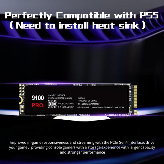 9100 PRO M.2 SSD PCIe 4.0 NVMe TLC SSD Высокая скорость передачи 1 ТБ/2 ТБ/4 ТБ Внутренний твердотельный накопитель для геймера, технического специалиста