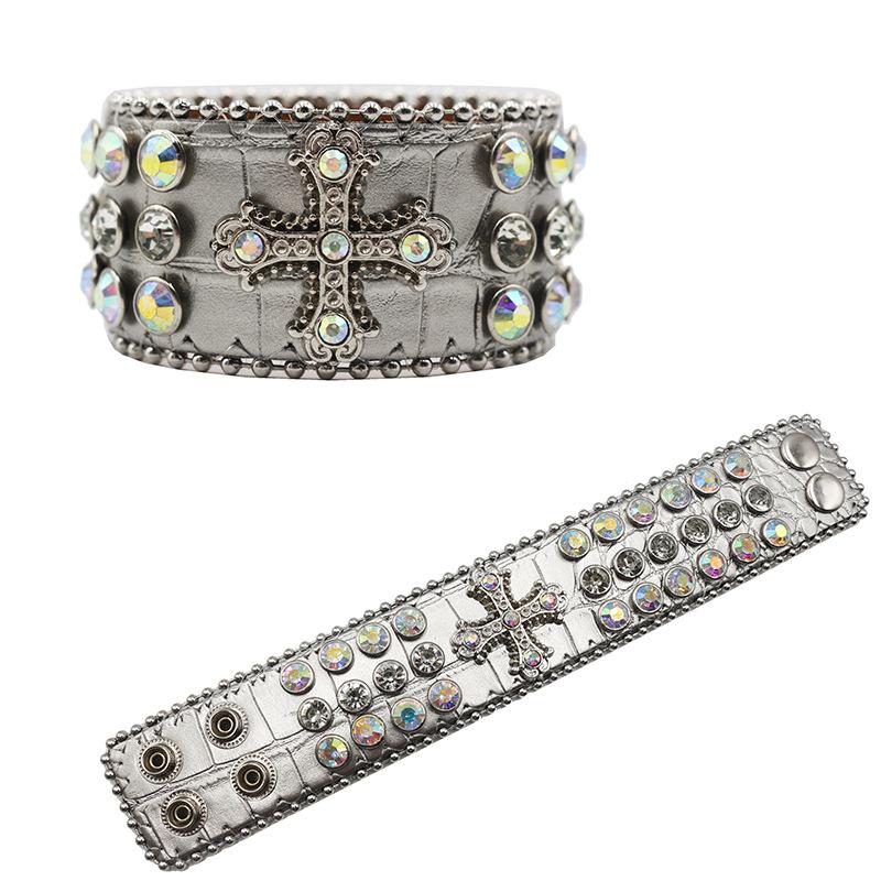 Дизайнерский ПУ браслет красочный крест с бриллиантами и стразами браслет