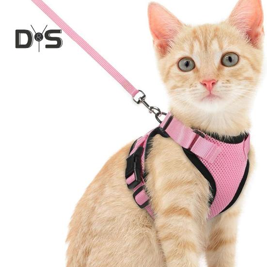 Кошачья шлейка и поводок для прогулок, регулируемый, устойчивый к побегу, жилет для котят, шлейка со светоотражающими полосками для котят средних и больших размеров