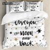 I Love You Duvet Cover Hand Drawn I Love You To The Moon and Back Words with Stars Celebration King Size Polyester Bedding Set