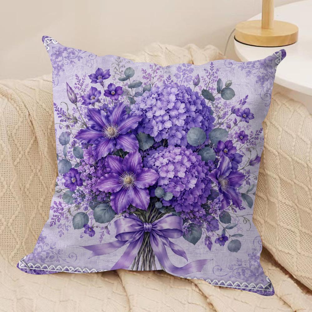 Violet Botanical Print Cushion Cover Pillow Case Short Plush Square Throw Pillow Covers Pillowcase Sofa Home Decor Gift