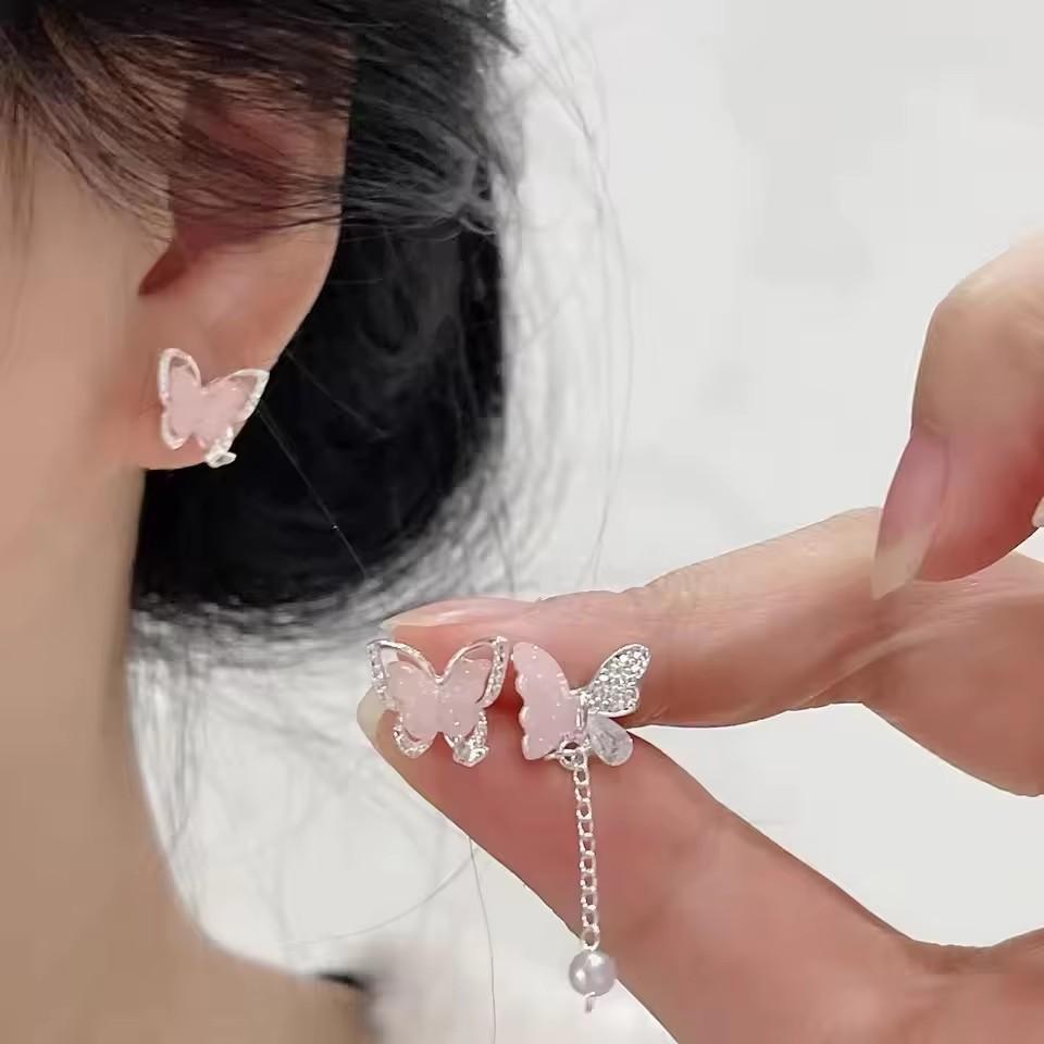 7PCS SET Pink Flower Butterfly Star Pearl Stud Earring For Women Cute Exquisite Mini Earrings Jewelry Gift Wholesale Direct Sale