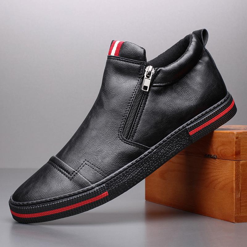 Fashion Slip On Men's Chelsea Boots Spring Fashion High-Top Sneaker Shoes British All-match Casual Leather Shoes Wear-Resistant Shoe