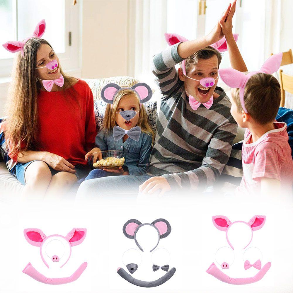 Accessories Halloween for Adults Kids Pig Ears Nose Tail Pink Pig Fancy Dress Headband Bow Tie