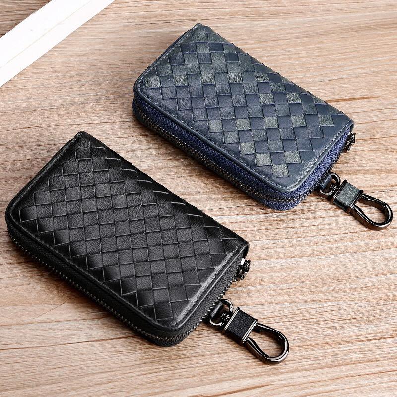 Кошельки для ключей из натуральной кожи, плетение на молнии, стильная сумка для ключей от автомобиля, многофункциональный футляр для карт, мужские и женские держатели для ключей, ключницы