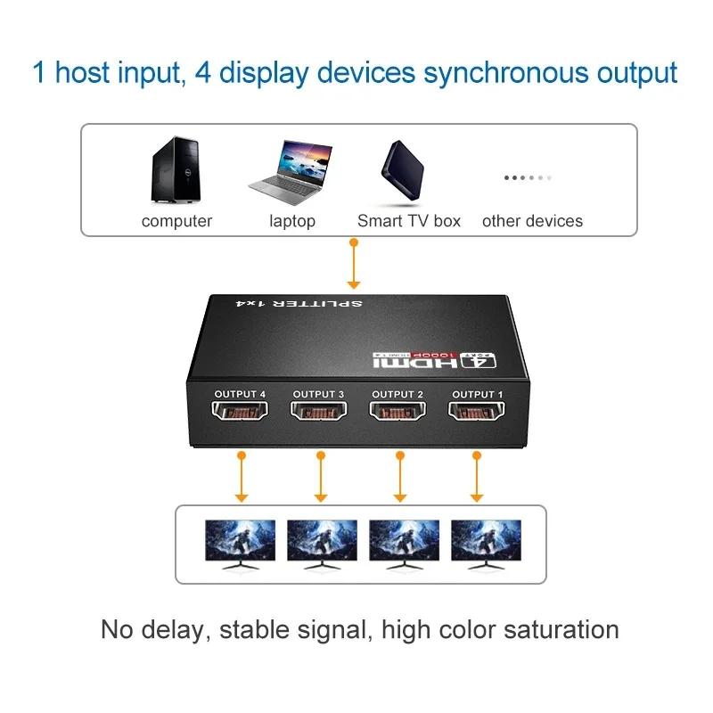 HDMI-совместимый сплиттер 1 в 4 выхода Full HD 4K Аудио Видео Сплиттер 1x4 HDMI Splitter Усилитель Адаптер Для HDTV DVD PS3 Xbox