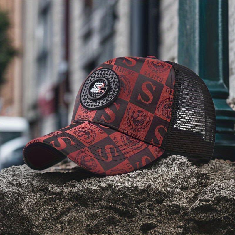 1 шт. Модная мужская бейсболка - Дышащая сетка, Snapback, Черный/Красный, Для активного отдыха и путешествий